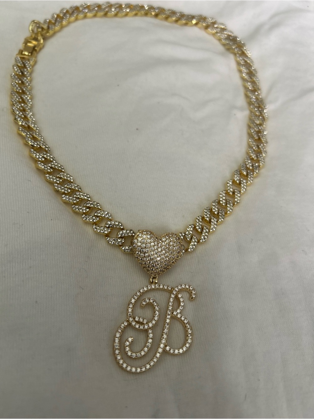 Gold Crystal Heart & Initial 'B' Pendant Necklace - Women Jewelry
